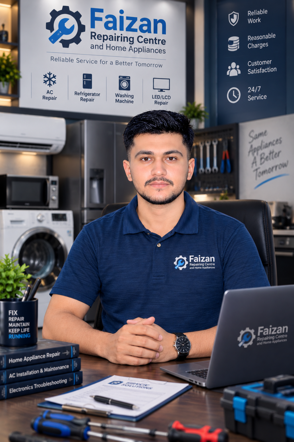 Faizan, owner of Faizan Repairing Centre and Home Appliances, at the service centre in Rawalpindi